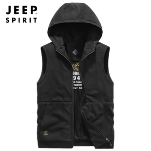 jeep吉普男装连帽马甲男2023春秋新款休闲百搭马夹背心男坎肩外套