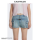 短裤 女蓝色插锁腰带牛仔裤 新品 CALVINLUO