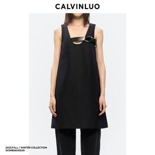 23秋冬 白 皮带装 黑色 CALVINLUO 新品 饰背心连衣裙