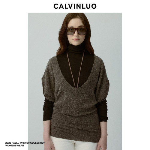 CALVINLUO慵懒松弛感U领短袖罩衫