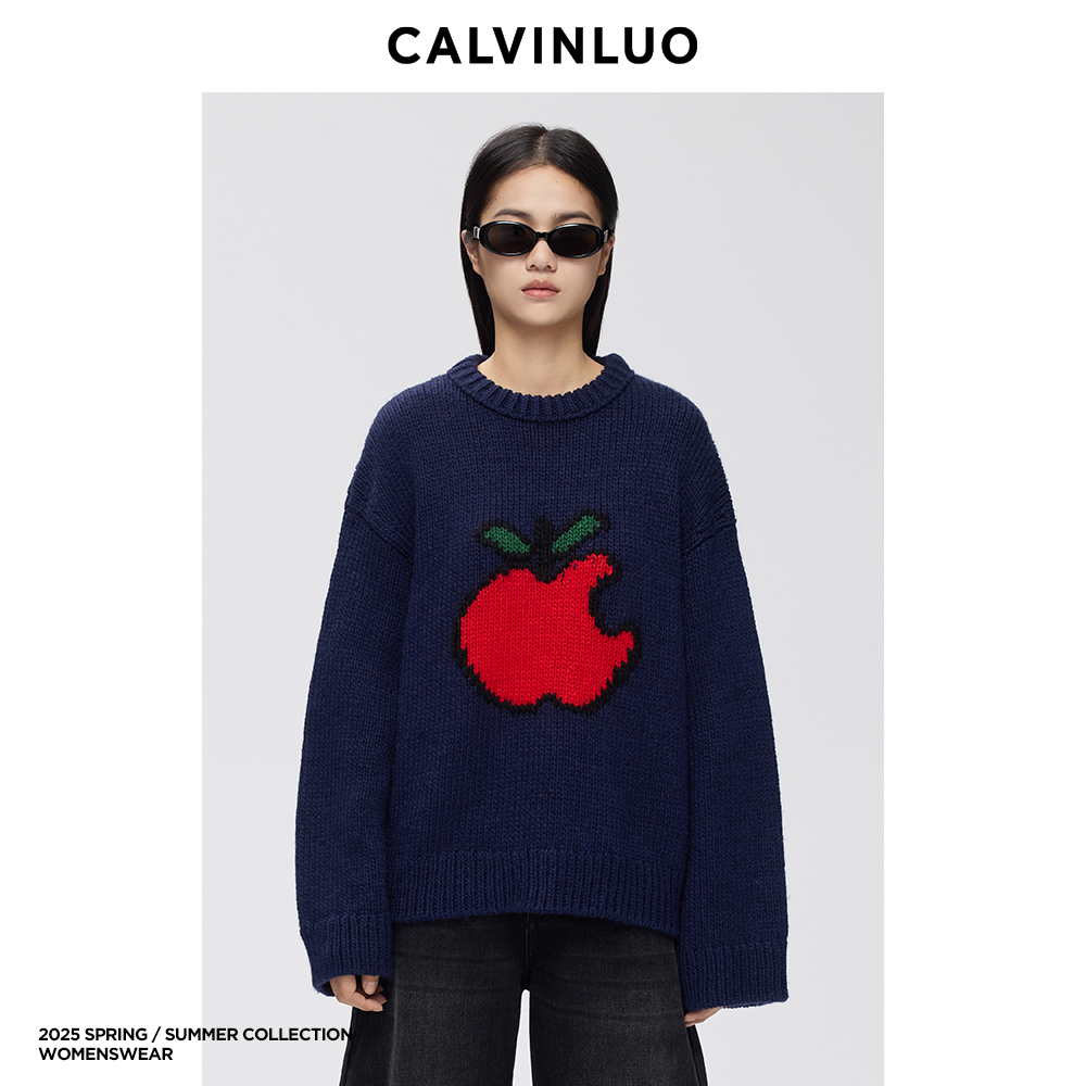 CalvinLuo加厚新款提花圆领毛衣