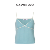 24新品 蝴蝶结装 饰吊带背心 CALVINLUO 白黑 蓝白