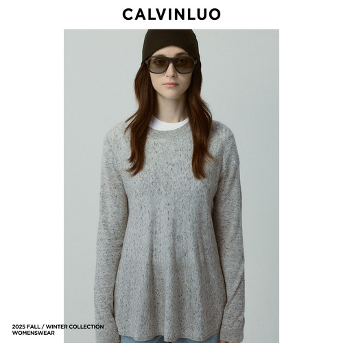 CALVINLUO灰色圆领毛针织衫