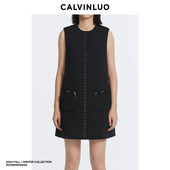 空气层口金装 饰连衣裙 24新品 CALVINLUO 黑 灰