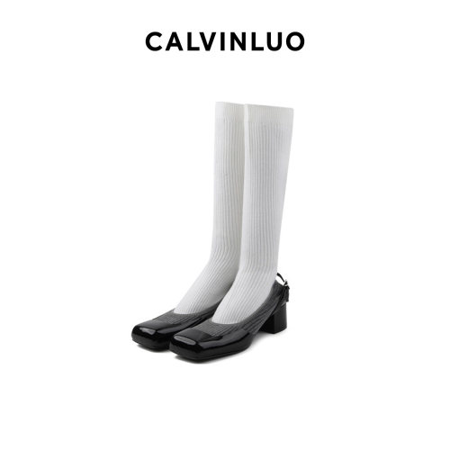 CALVINLUO方头高筒玛丽珍鞋