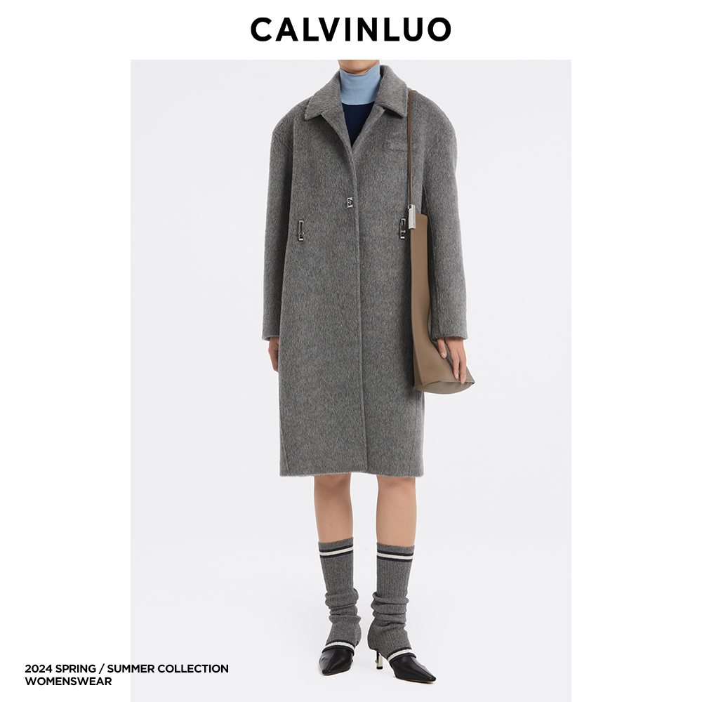 CALVINLUO 金属装饰廓形毛呢大衣 24春夏 新品 驼/灰色