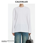 圆领结构线长袖 白 卫衣 CALVINLUO 24春夏新品 灰 灰绿 咖色