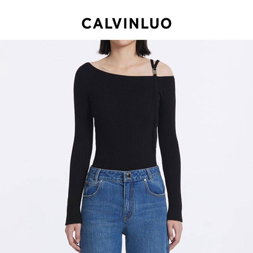 CALVINLUO斜肩搭扣针织长袖