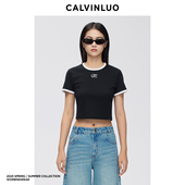 粉色 CALVINLUO 黑色 25SS新品 白色 休闲圆领百搭logo修身 短T恤