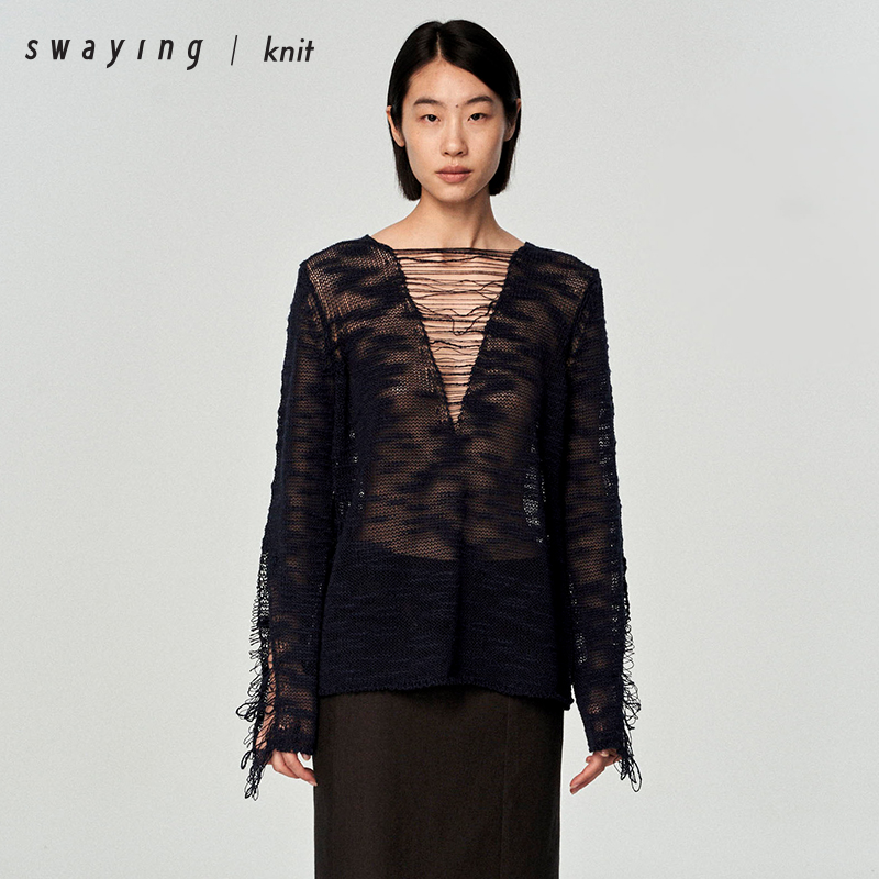 SWAYING官方V领浮线套衫