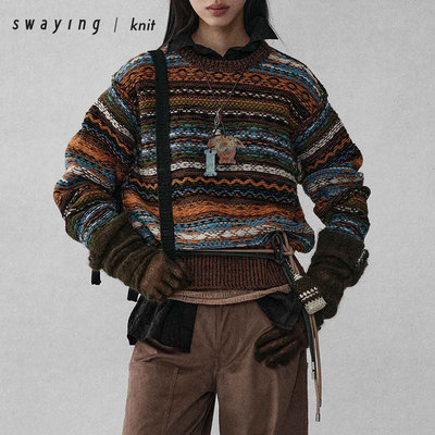 SWAYING官方粗支虚线提花大毛衣