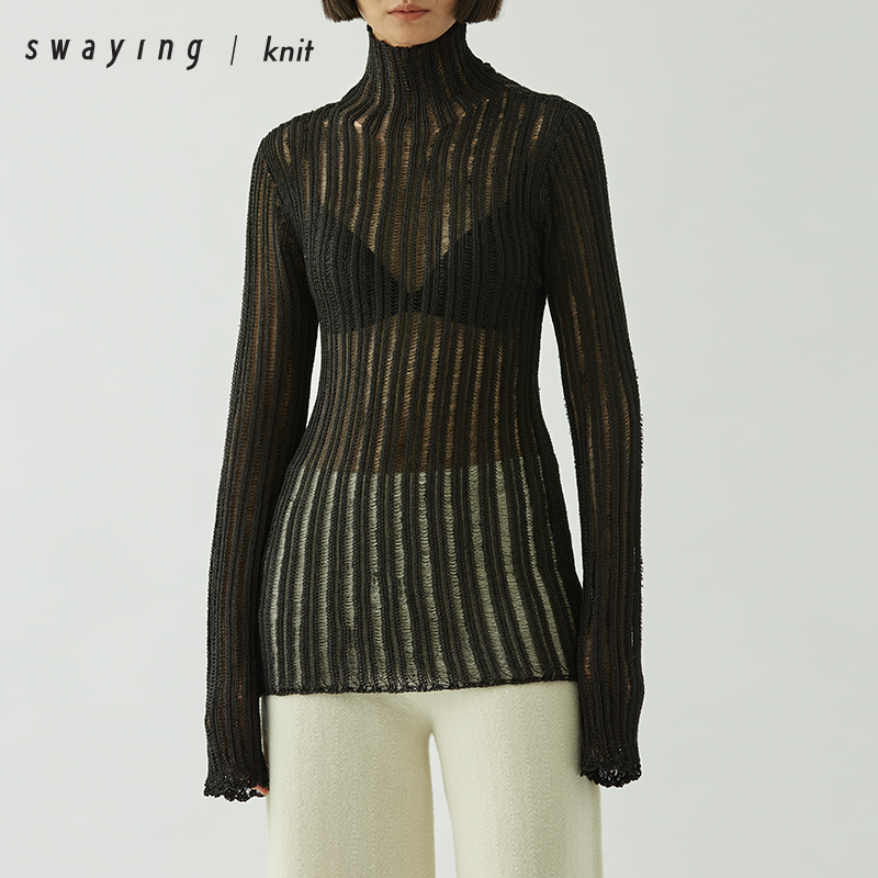 swayingknit条纹高领金属衫