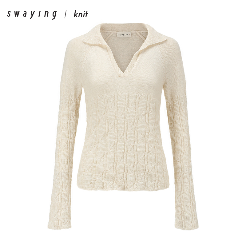 SWAYING官方POLO衫24AW秋冬羊毛亚麻混纺时尚百搭针织衫