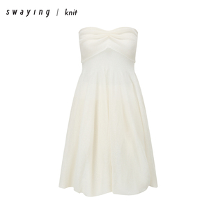SWAYING官方 蝴蝶结抹胸长裙23春夏纯色修身气质通勤休闲连衣长裙