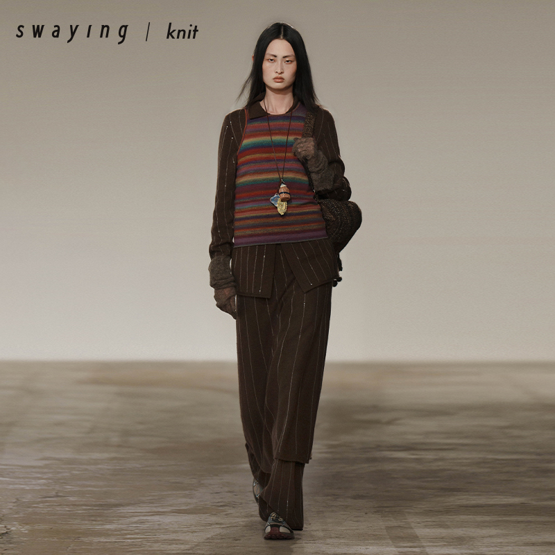 SWAYING官方 珠片绣羊绒直筒裤 25AW秋冬气质通勤显瘦直筒长裤女