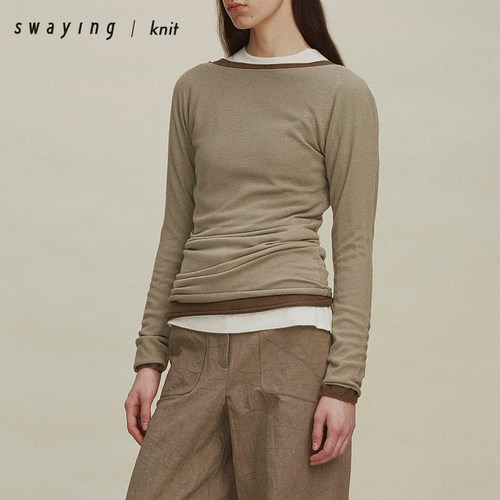 SWAYING官方羊腿袖上衣24AW秋冬时尚百搭羊毛混纺一字领