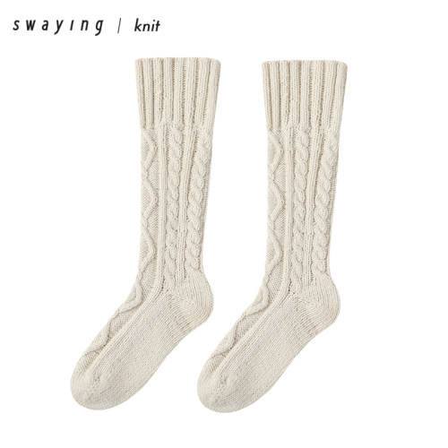 SWAYING官方 粗支绞花手工长袜24AW秋冬百搭纯色袜子