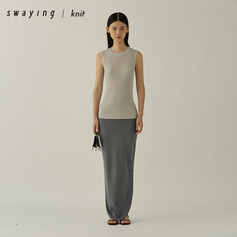 SWAYING官方后开叉真丝长裙