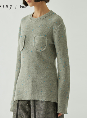 SWAYING官方 羊绒珠管口袋套衫 22AW灰色通勤针织上衣女保暖毛衣
