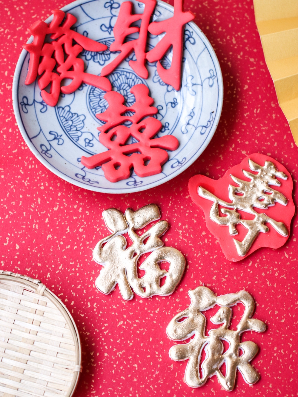 烘焙翻糖蛋糕福禄寿喜发财造型塑料切模 中国风糖霜饼干工具模具