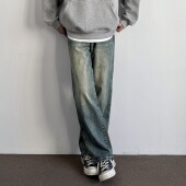 休闲百搭显高显瘦长裤 ONUN美式 复古水洗做旧宽松直筒牛仔裤 潮流行