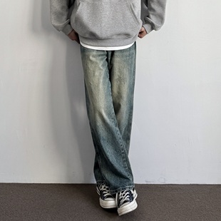 潮流行 休闲百搭显高显瘦长裤 ONUN美式 复古水洗做旧宽松直筒牛仔裤