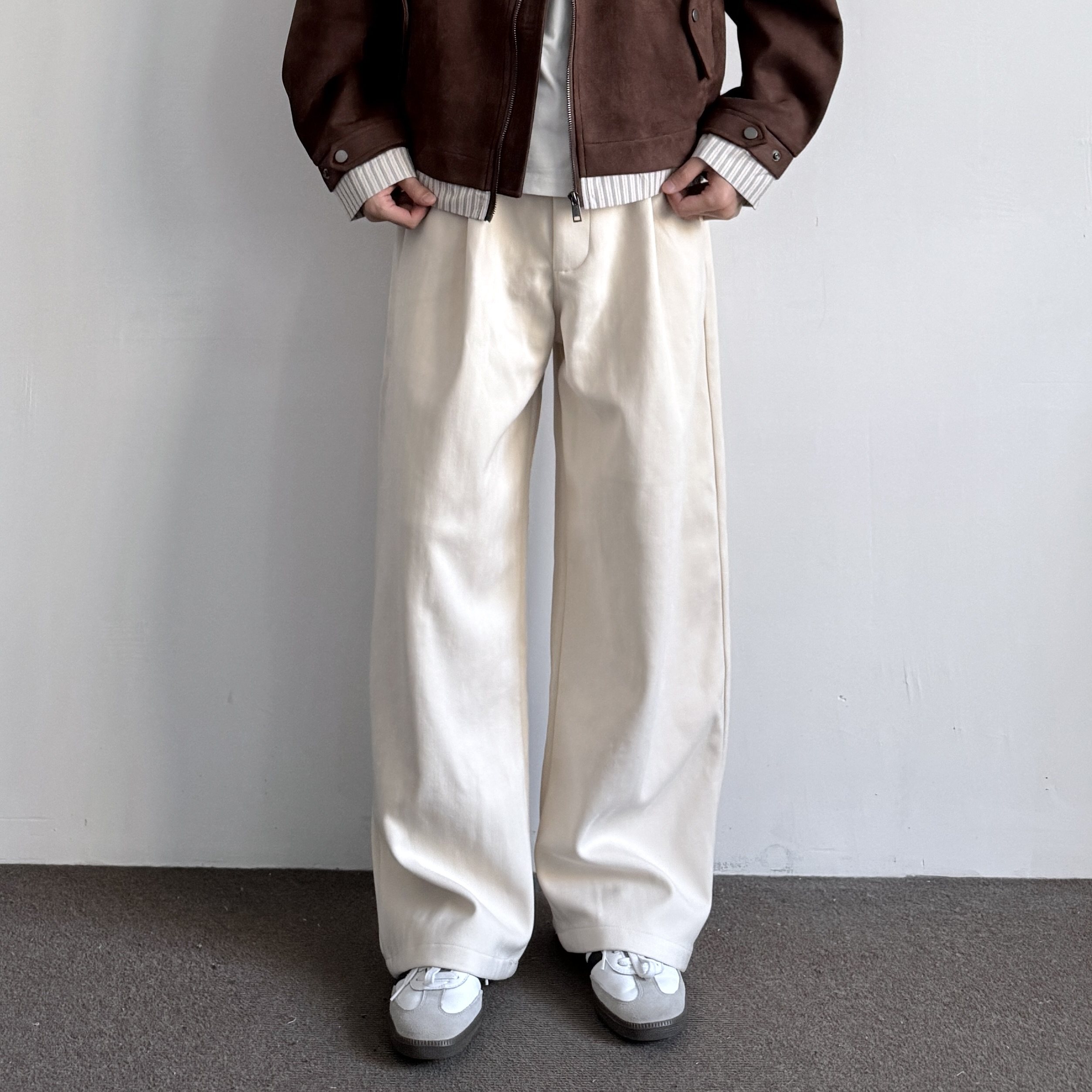 ONUN复古斜纹绒感毛呢垂坠阔腿西裤百搭通勤宽松直筒休闲廓形长裤,男装,休闲裤,淘宝优惠券,粉丝福利购,淘宝优惠卷