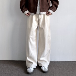 ONUN复古斜纹绒感毛呢垂坠阔腿西裤 百搭通勤宽松直筒休闲廓形长裤