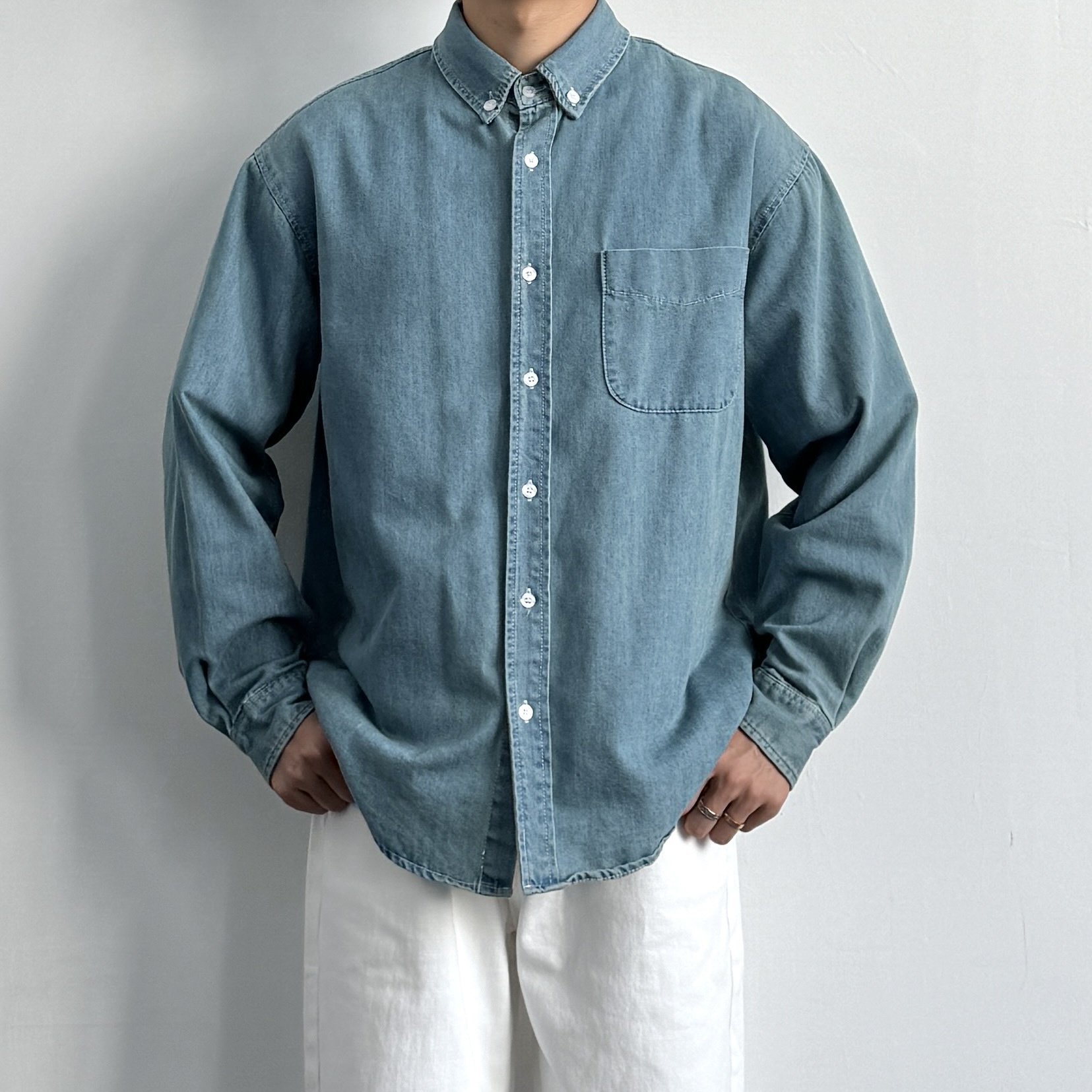 宽松廓形水洗牛仔长袖衬衫