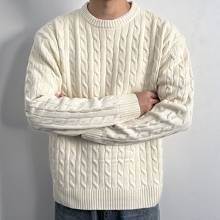 ONUN复古简约纯色绞花圆领针织衫 麻花毛衣 秋冬百搭保暖圆领打底衫