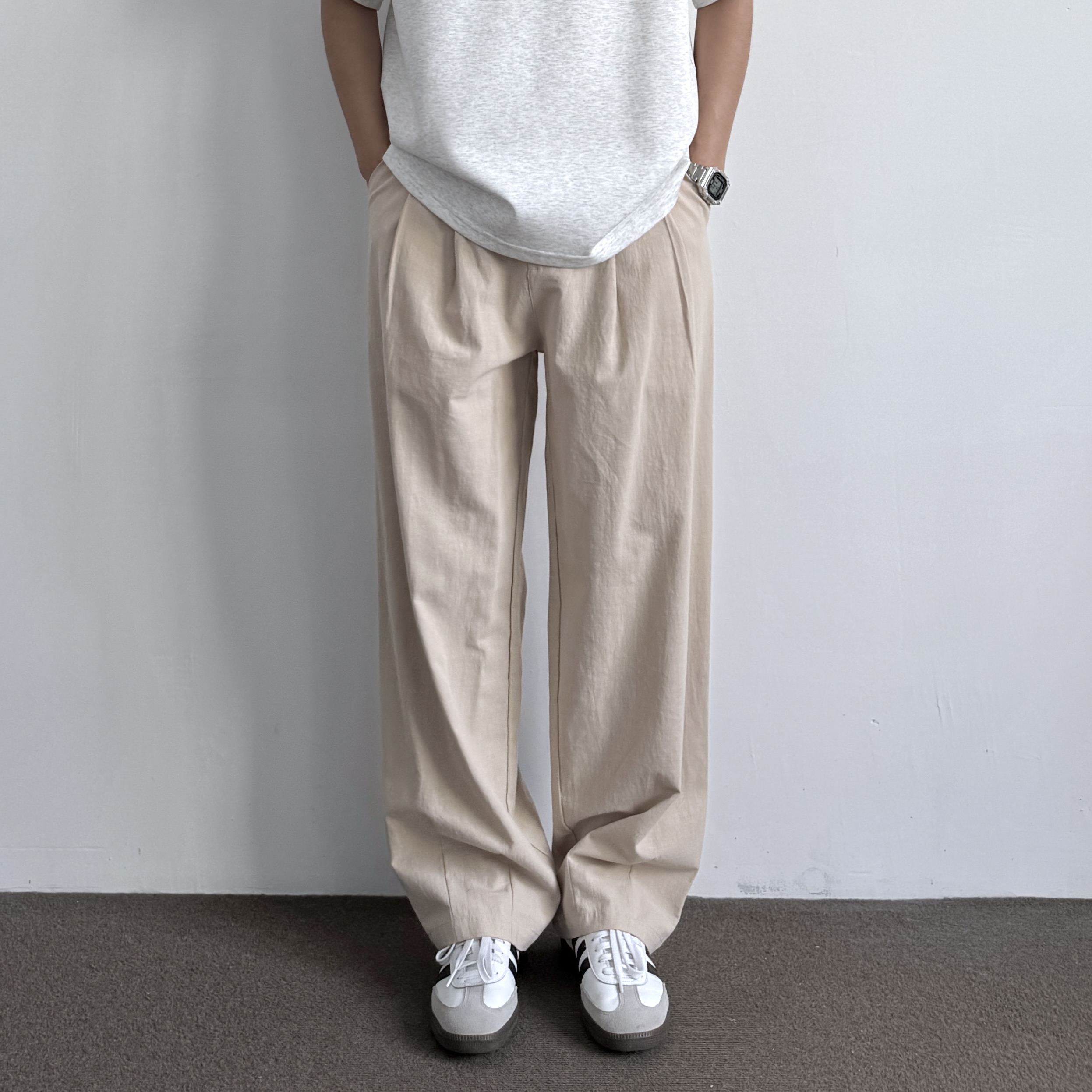 ONUN夏季美式棉麻透气休闲直筒裤