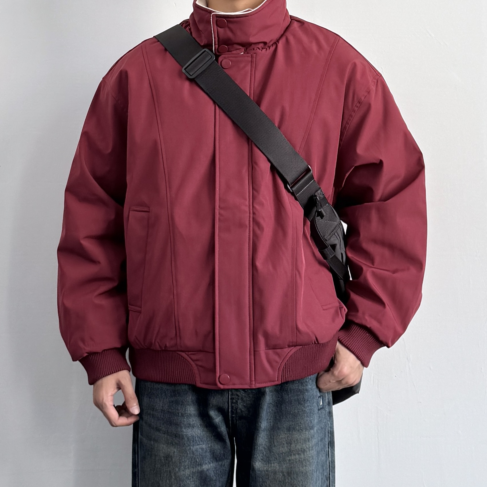 ONUN美式秋冬加厚复古酒红色棉服