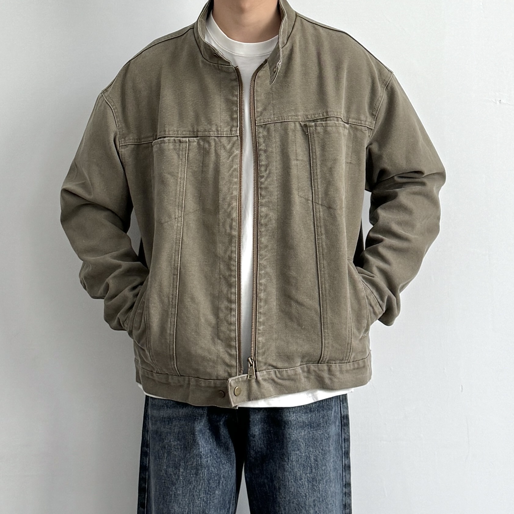 复古重工水洗做旧立领工装外套