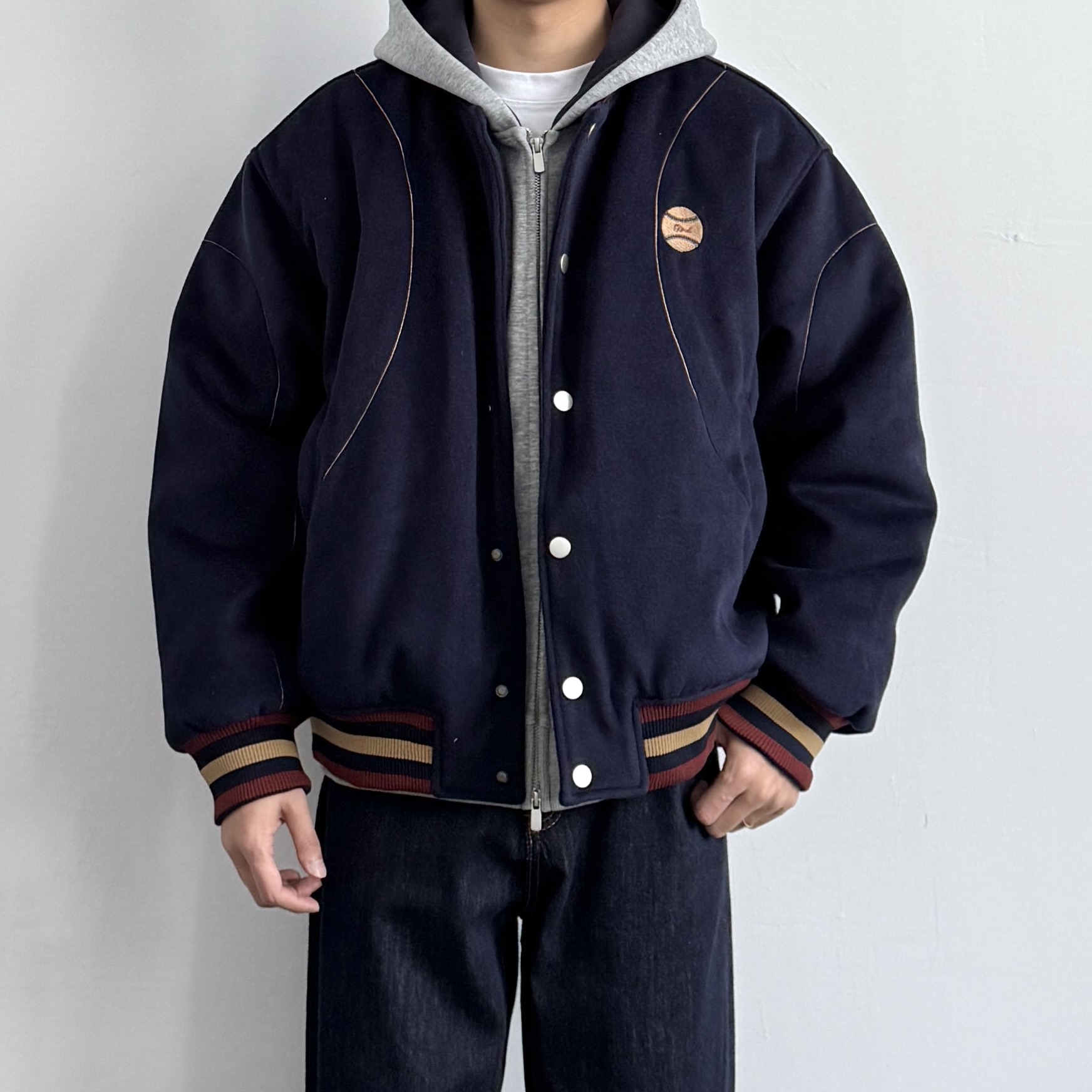 ONUN美式复古棒球领夹克棉服