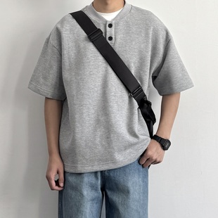 复古cleanfit夏季 下摆抽绳美式 T恤 290g珠地空气层亨利领短袖 ONUN