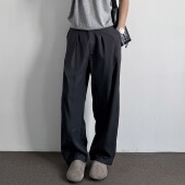 宽松直筒分割设计半松紧腰休闲长裤 ONUN 复古高级感打褶通勤西裤