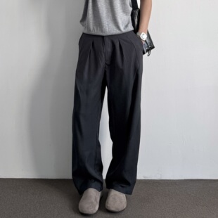 宽松直筒分割设计半松紧腰休闲长裤 ONUN 复古高级感打褶通勤西裤
