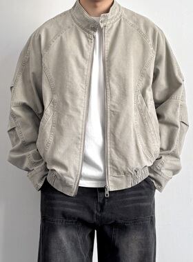 ONUN美式复古水洗立领工装夹克百搭男生2026新款宽松休闲棉质外套