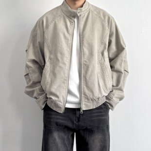 宽松休闲棉质外套 夹克百搭男生2026新款 ONUN美式 复古水洗立领工装
