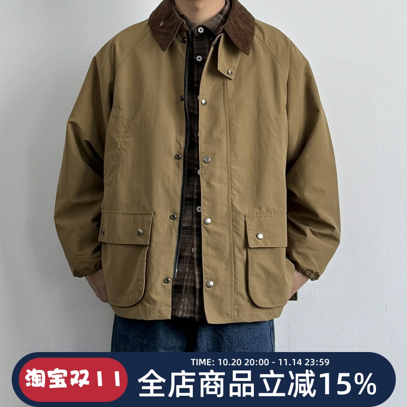 复古灯芯绒翻领廓形猎装夹克