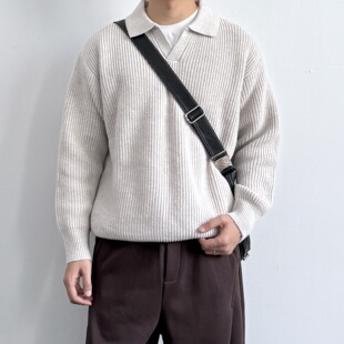 ONUN复古老钱风海鸥领Polo针织衫2025新款百搭宽松休闲高级感毛衣