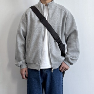 ONUN复古简约纯色立领卫衣春秋男女情侣高级感拉链衫 外套上衣流行