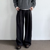 垂坠感通勤休闲宽松直筒裤 ONUN 复古对褶老钱A字阔腿通勤口粮西裤