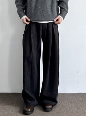 ONUN 复古对褶老钱A字阔腿通勤口粮西裤垂坠感通勤休闲宽松直筒裤