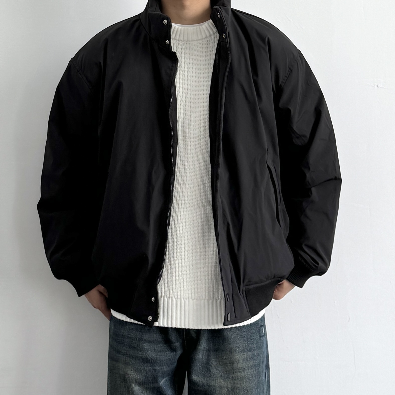 日系复古简约纯色立领羽绒服