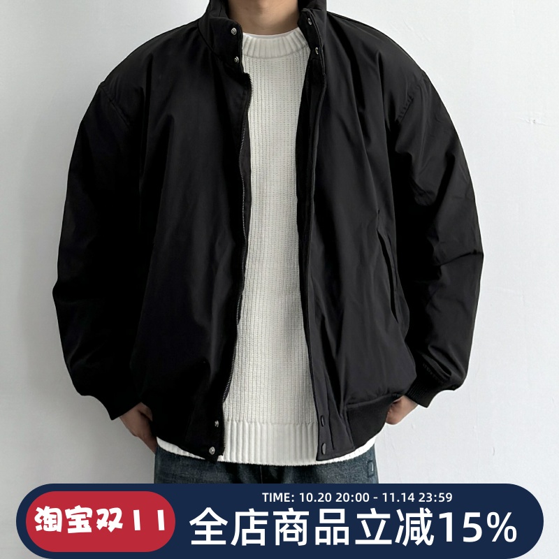 日系复古简约纯色立领羽绒服