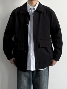 ONUN 夹克百搭宽松翻领外套纯色纽扣上衣 日系复古休闲廓形工装