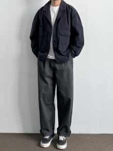 流行潮 复古水洗棉质百搭半松紧腰休闲长裤 ONUN日系宽松直筒工装 裤