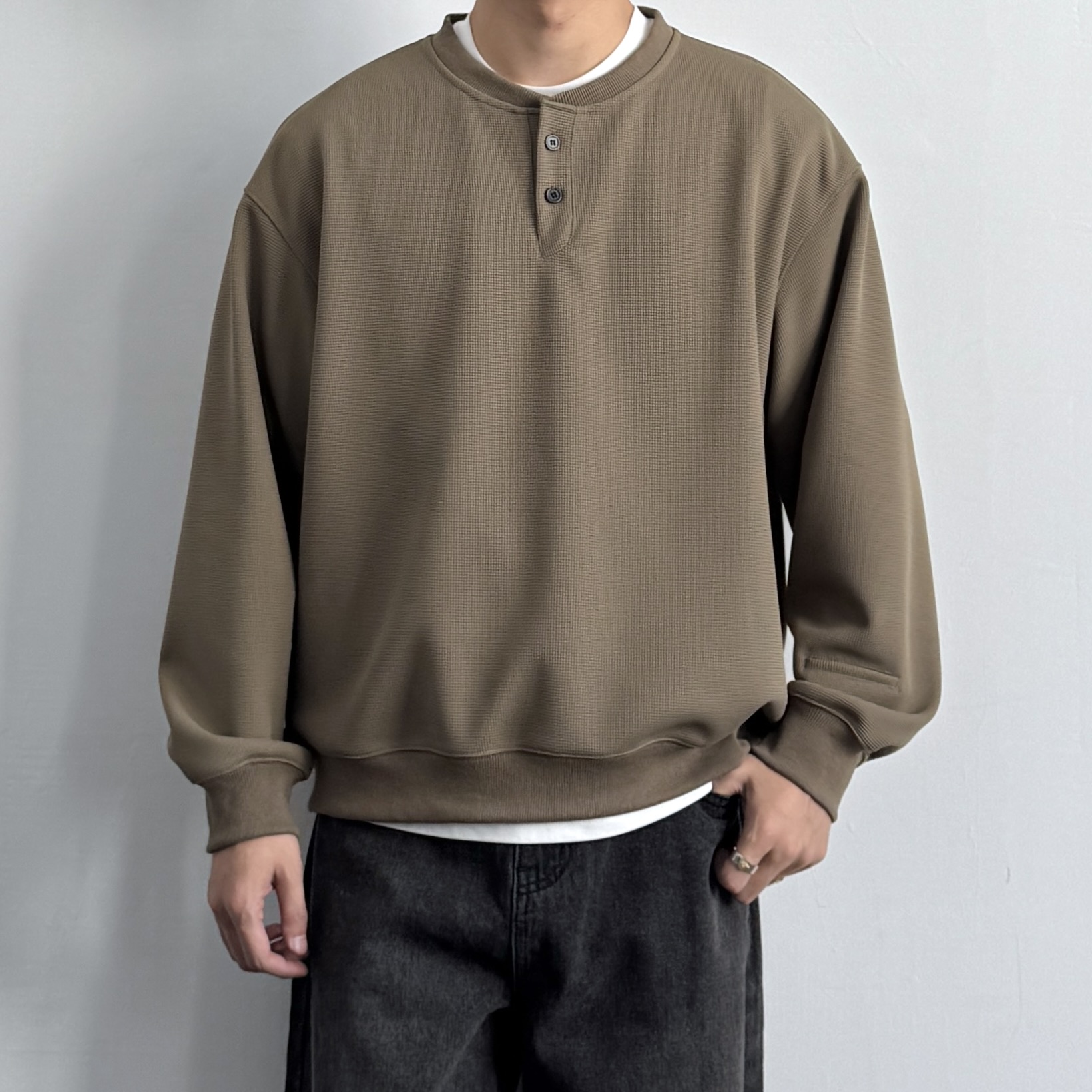 ONUN美式复古华夫格亨利领卫衣