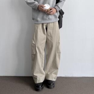 裤 宽松休闲分割打褶百搭马毛皮牌工装 复古廓形弯刀牛仔裤 ONUN美式